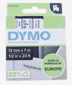 Dymo Colour Cartridge - S0720500 Label Tape Black On Transparent 12mm-7m Dymo D1 Tape