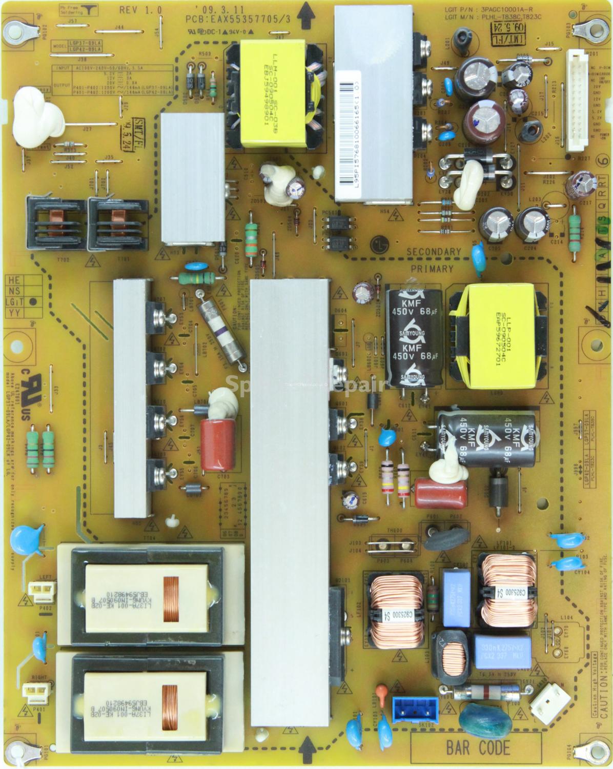 LG 37LH3000 - Power Supply - EAY57681006 - EAX55357705/3 - REV 1.0 - 3PAGC10001A-R - LGP37-09LA - PLHL-T838C